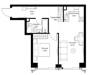 Планировка двухкомнатной(квартира) площадью 47.3 квадратных метров в ЖК “ЖК Павелецкая Сити”