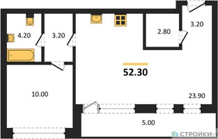 Планировка однокомнатной(квартира) площадью 52.3 квадратных метров в “ЖК Дом А”