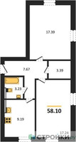 Планировка двухкомнатной(квартира) площадью 58.1 квадратных метров в “ЖК Парк Апрель”