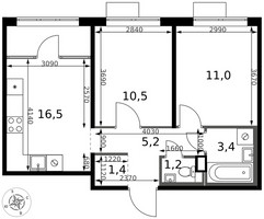 Планировка двухкомнатной(квартира) площадью 49.2 квадратных метров в “ЖК 1-й Химкинский (Первый Химкинский)”