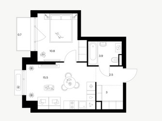 Планировка однокомнатной(квартира) площадью 36.4 квадратных метров в ЖК “ЖК Середневский лес”