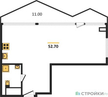 Планировка однокомнатной(апартаменты) площадью 52.7 квадратных метров в “ЖК Nametkin Tower (Наметкин Тауэр)”