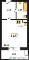 Планировка студии(квартира) площадью 31.77 квадратных метров в “ЖК Егорово Парк”