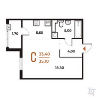 Планировка студии(квартира) площадью 35.1 квадратных метров в “ЖК Новое Летово”