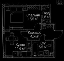 Планировка однокомнатной(квартира) площадью 38.6 квадратных метров в “ЖК СЕЗАР БУДУЩЕЕ”