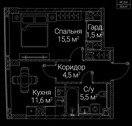 Планировка однокомнатной(квартира) площадью 38.6 квадратных метров в ЖК “ЖК СЕЗАР БУДУЩЕЕ”