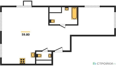 Планировка двухкомнатной(квартира) площадью 59.6 квадратных метров в ЖК “ЖК Сиреневый парк”