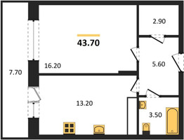 Планировка однокомнатной(квартира) площадью 43.7 квадратных метров в “ЖК Эдельвейс (Первомайское)”