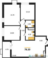 Планировка трехкомнатной(квартира) площадью 78.2 квадратных метров в “ЖК Прокшино”