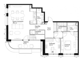 Планировка 4+ комнатной(квартира) площадью 137.6 квадратных метров в “ЖК Павелецкая Сити”