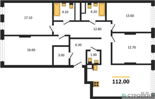 Планировка 4+ комнатной(квартира) площадью 112 квадратных метров в “ЖК Переделкино Ближнее”