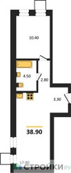 Планировка однокомнатной(квартира) площадью 38.9 квадратных метров в ЖК “ЖК Никольский квартал Отрада”