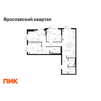 Планировка трехкомнатной(квартира) площадью 84.1 квадратных метров в “Ярославский квартал”