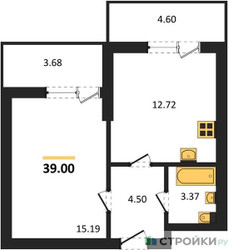 Планировка однокомнатной(квартира) площадью 39 квадратных метров в ЖК “ЖК Химки Тайм”