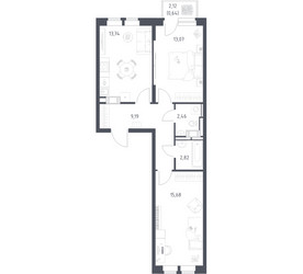 Планировка двухкомнатной(квартира) площадью 57.6 квадратных метров в ЖК “ЖК Большое Путилково”