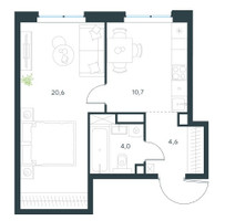 Планировка однокомнатной(квартира) площадью 39.9 квадратных метров в “ЖК Левел Мичуринский”
