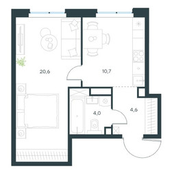 Планировка однокомнатной(квартира) площадью 39.9 квадратных метров в ЖК “ЖК Левел Мичуринский”