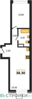 Планировка однокомнатной(квартира) площадью 38.3 квадратных метров в “ЖК Никольский квартал Отрада”