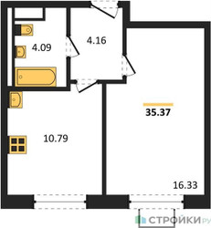 Планировка однокомнатной(квартира) площадью 35.37 квадратных метров в ЖК “ЖК Квартал Западный”