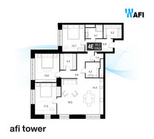 Планировка 4+ комнатной(квартира) площадью 115.4 квадратных метров в “ЖК AFI Tower (Афи Тауэр)”