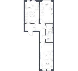 Планировка двухкомнатной(квартира) площадью 56.96 квадратных метров в ЖК “ЖК Большое Путилково”