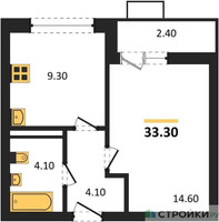 Планировка однокомнатной(квартира) площадью 33.3 квадратных метров в “ЖК Скандинавия”