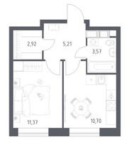 Планировка однокомнатной(квартира) площадью 33.79 квадратных метров в “ЖК Цветочные Поляны”