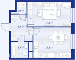 Планировка однокомнатной(квартира) площадью 41.4 квадратных метров в “ЖК Аристов берег”