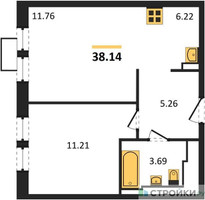 Планировка однокомнатной(квартира) площадью 38.14 квадратных метров в “ЖК Квартал Строгино”