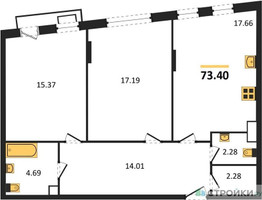 Планировка двухкомнатной(квартира) площадью 73.4 квадратных метров в “ЖК Эльйон”