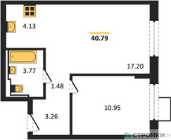 Планировка однокомнатной(квартира) площадью 40.79 квадратных метров в “ЖК Егорово Парк”