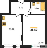 Планировка однокомнатной(квартира) площадью 38.5 квадратных метров в “ЖК Переделкино Ближнее”