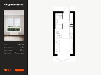 Планировка студии(квартира) площадью 20.2 квадратных метров в ЖК “ЖК Мичуринский Парк”
