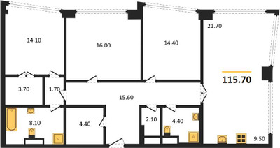 Планировка 4+ комнате (квартира) площадью 115.7 квадратных метров в ЖК “High Life”