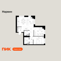 Планировка двухкомнатной(квартира) площадью 60.9 квадратных метров в “Нарвин”
