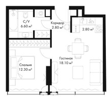 Планировка однокомнатной(квартира) площадью 42.6 квадратных метров в “ЖК Слава”