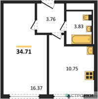 Планировка однокомнатной(квартира) площадью 34.71 квадратных метров в “ЖК Остафьево”