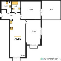 Планировка двухкомнатной(квартира) площадью 74.1 квадратных метров в “ЖК Парксайд”