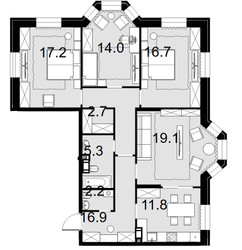 Планировка 4+ комнатной(квартира) площадью 105.4 квадратных метров в ЖК “ЖК Театральный квартал”
