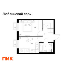 Планировка однокомнатной(квартира) площадью 33.6 квадратных метров в ЖК “ЖК Люблинский парк”