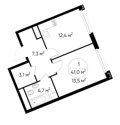 Планировка однокомнатной(квартира) площадью 41 квадратных метров в ЖК “ЖК Переделкино Ближнее”
