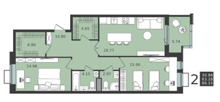 Планировка двухкомнатной(квартира) площадью 86.15 квадратных метров в “ЖК Мишино-2”