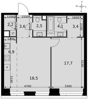 Планировка двухкомнатной(квартира) площадью 58.9 квадратных метров в “ЖК Амбер Сити”