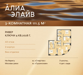 Планировка трехкомнатной(квартира) площадью 111.5 квадратных метров в ЖК “ЖК АЛИА”