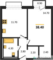 Планировка однокомнатной(апартаменты) площадью 38.4 квадратных метров в “ЖК Равновесие”