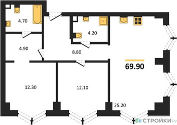 Планировка двухкомнатной(квартира) площадью 69.9 квадратных метров в ЖК “ЖК ЗИЛАРТ”