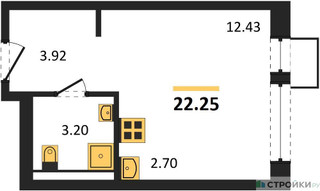 Планировка студии(квартира) площадью 22.25 квадратных метров в “ЖК Квартал Ивакино”