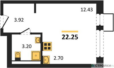 Планировка студии(квартира) площадью 22.25 квадратных метров в ЖК “Квартал Ивакино”