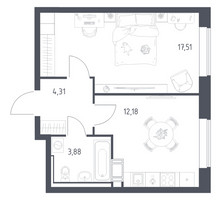 Планировка однокомнатной(квартира) площадью 37.6 квадратных метров в “ЖК Томилино Парк”