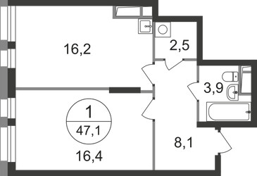 Планировка однокомнатной(квартира) площадью 47.1 квадратных метров в ЖК “ЖК Первый Московский”